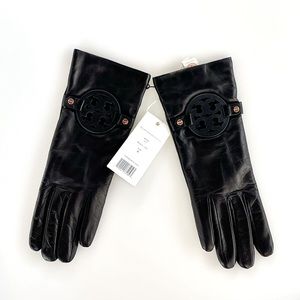 Tory Burch Black Miller Leather Gloves, Size 6